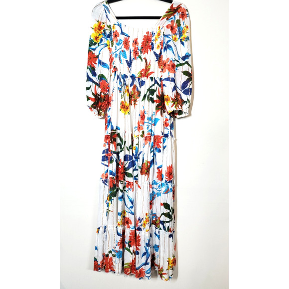 Anthropologie Me 2 Magic Womens Small Dress Long Floral Boho Maxi White Smocked - Picture 6 of 9